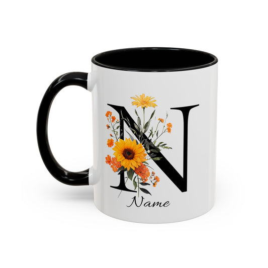 Personalized Floral Monogram - Letter N - Elegant Accent Coffee Mug – Personalized Mothers Day Gift
