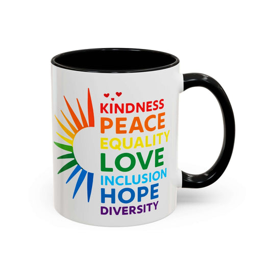Colorful Affirmation Coffee Mug, Pride Month Mug, Kindness Love Peace, LGBT Mug, Gay Mug, Equal Rights Mug