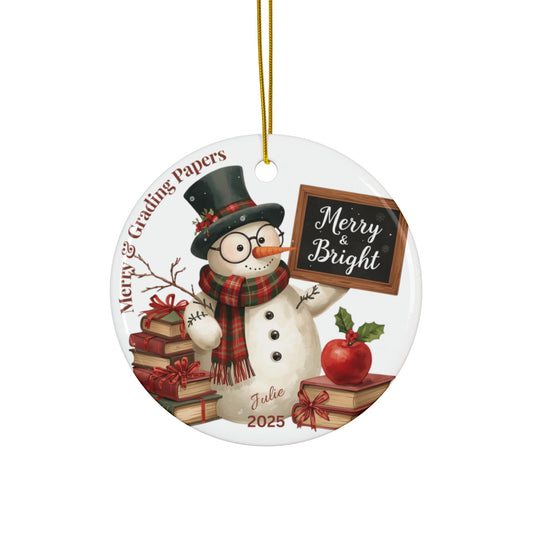 Merry & Grading Papers Ornament, Holiday Teacher Gift, Xmas Gift, Customized Name, Best Teacher Ever, Santas Favorite