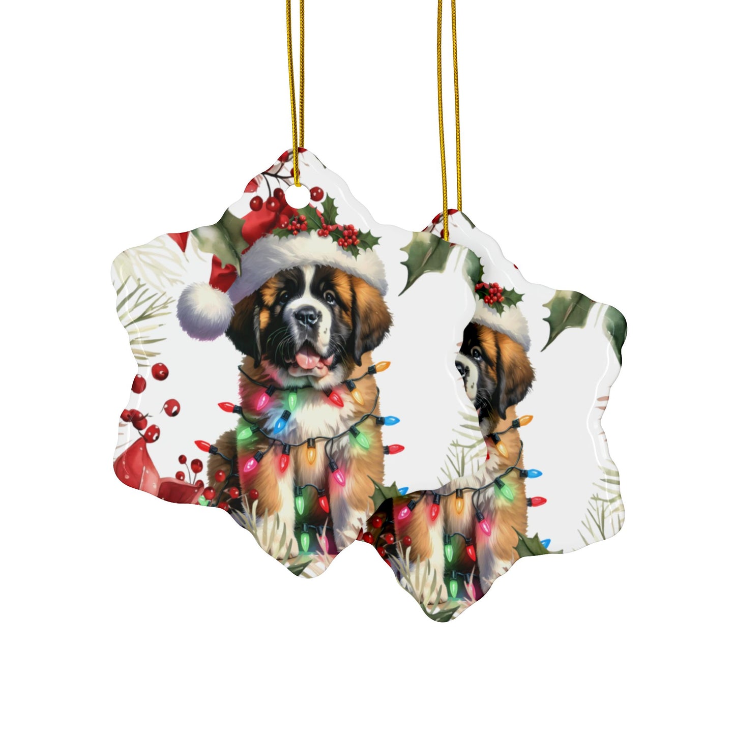 St Bernard Holiday Ornaments, Saint Bernard Dog Ornament, Cute Ceramic Round Ornament, Christmas Tree Decor