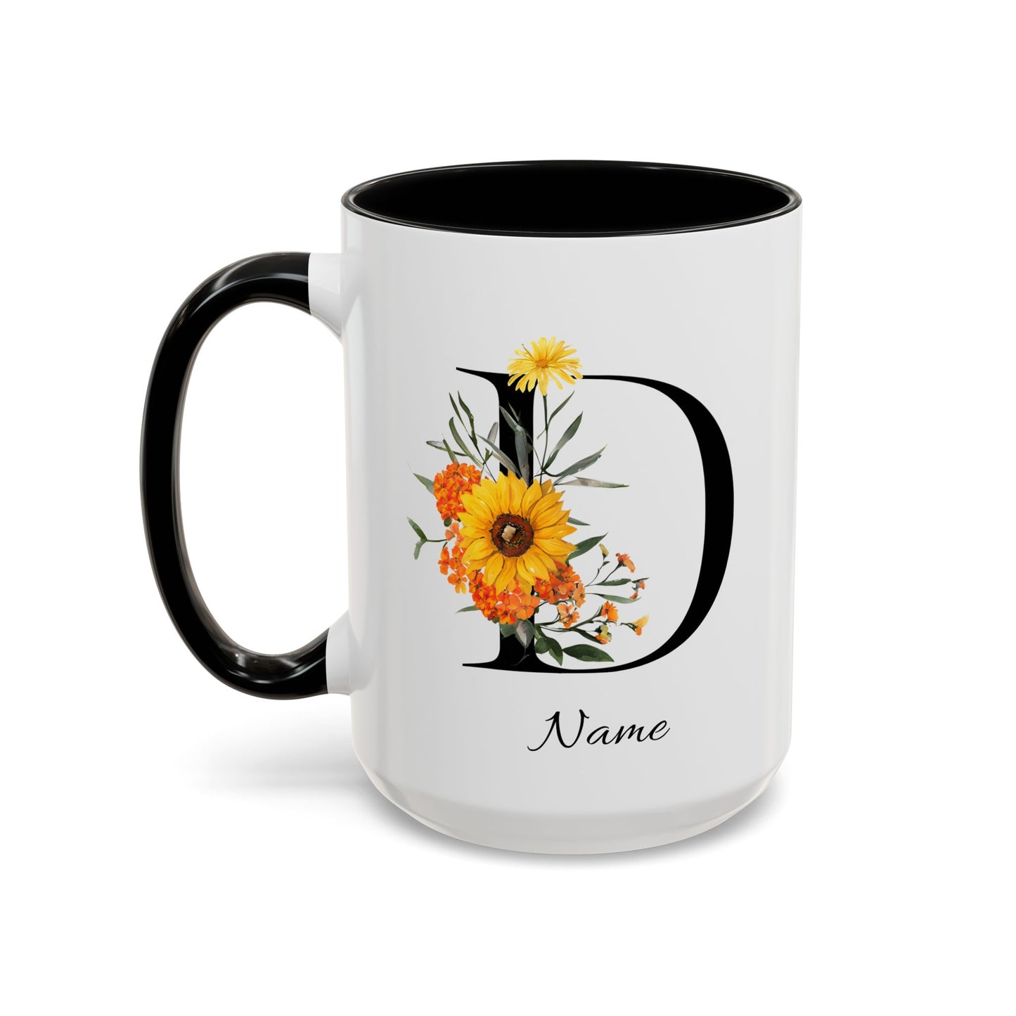 Personalized Floral Monogram, Letter D Mug, Initial Mug, Monogrammed Mug, Bridesmaid Gift, Custom Text Mug
