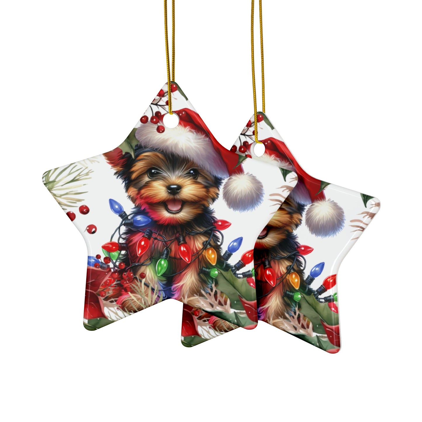 Yorkshire Terrier Holiday Ornament, New Puppy Gift, Dog Ornament, Round Ornament, Ceramic Ornament, Christmas