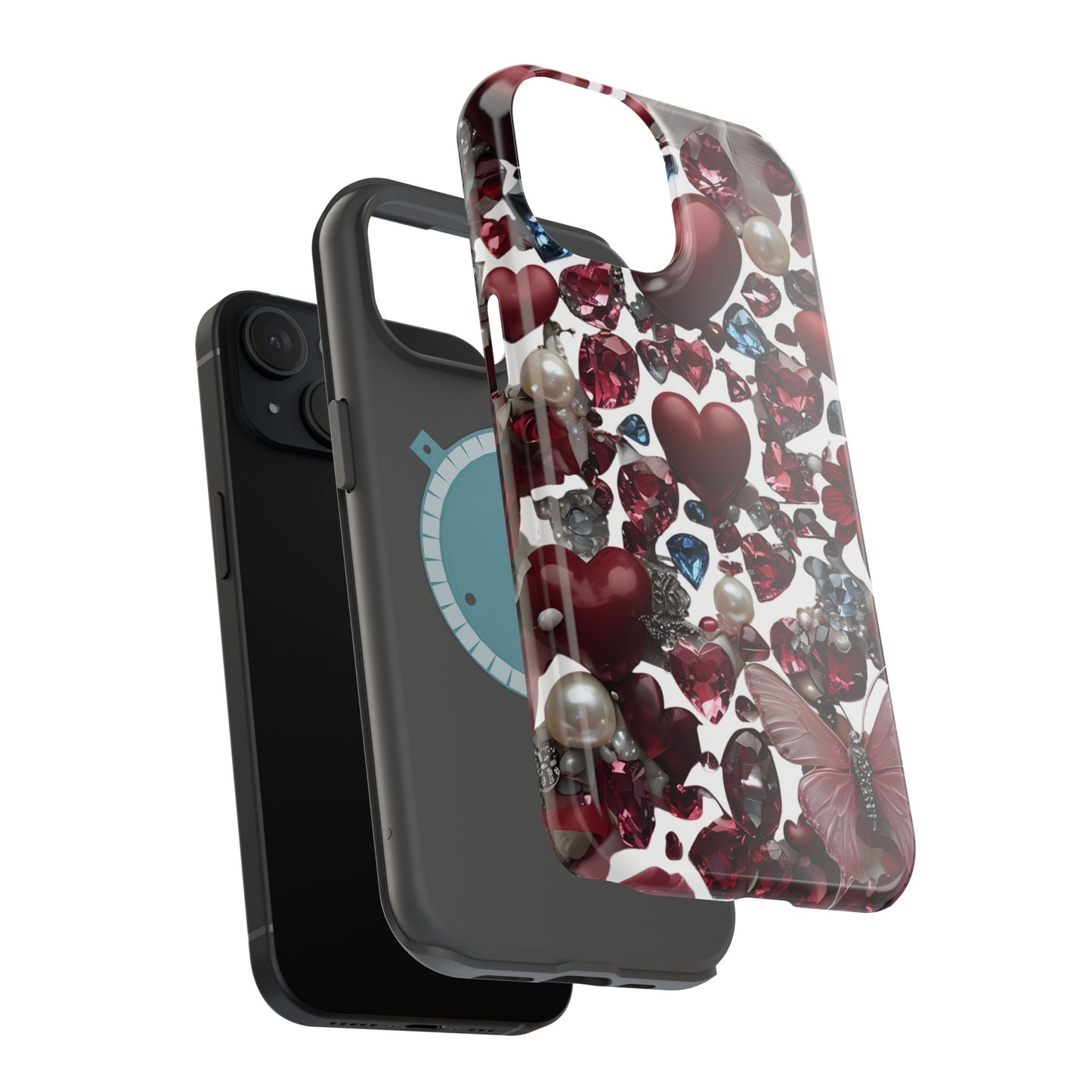 Romantic Floral Hearts Magnetic Tough iPhone Case -  Durable Phone Case for Gifts, Valentine's Day, Birthday, Anniversary, Cute Accessories