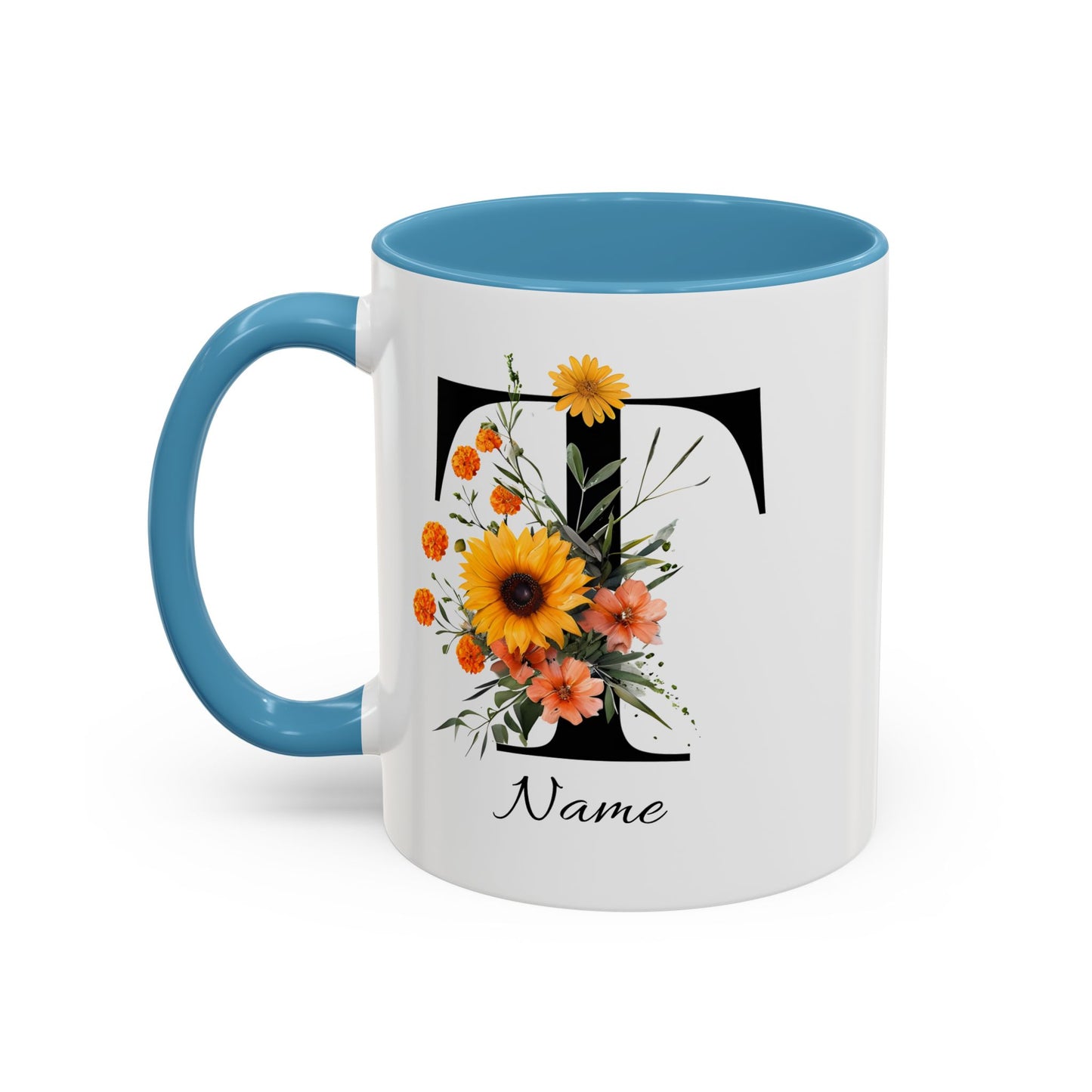 Personalized Floral Monogram - Letter T - Elegant Accent Coffee Mug – Personalized Mothers Day Gift