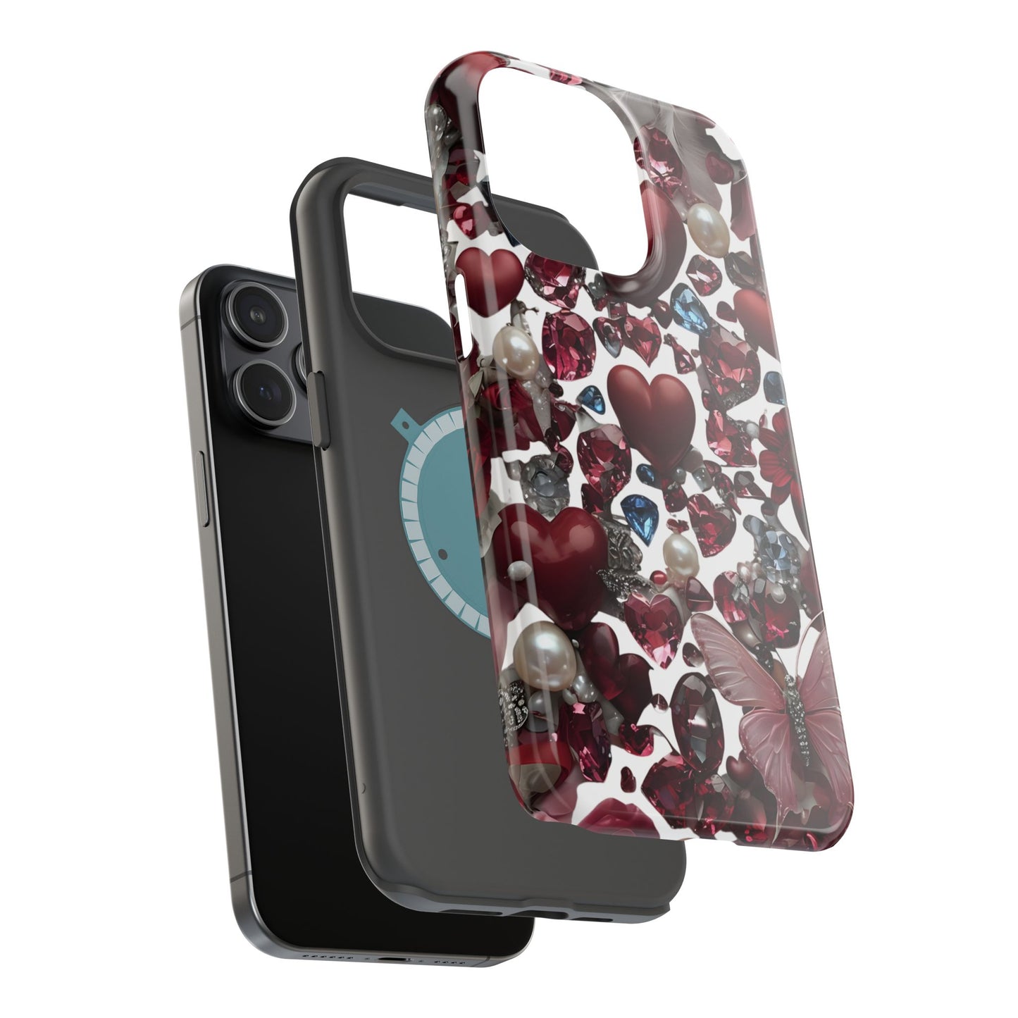Romantic Floral Hearts Magnetic Tough iPhone Case -  Durable Phone Case for Gifts, Valentine's Day, Birthday, Anniversary, Cute Accessories