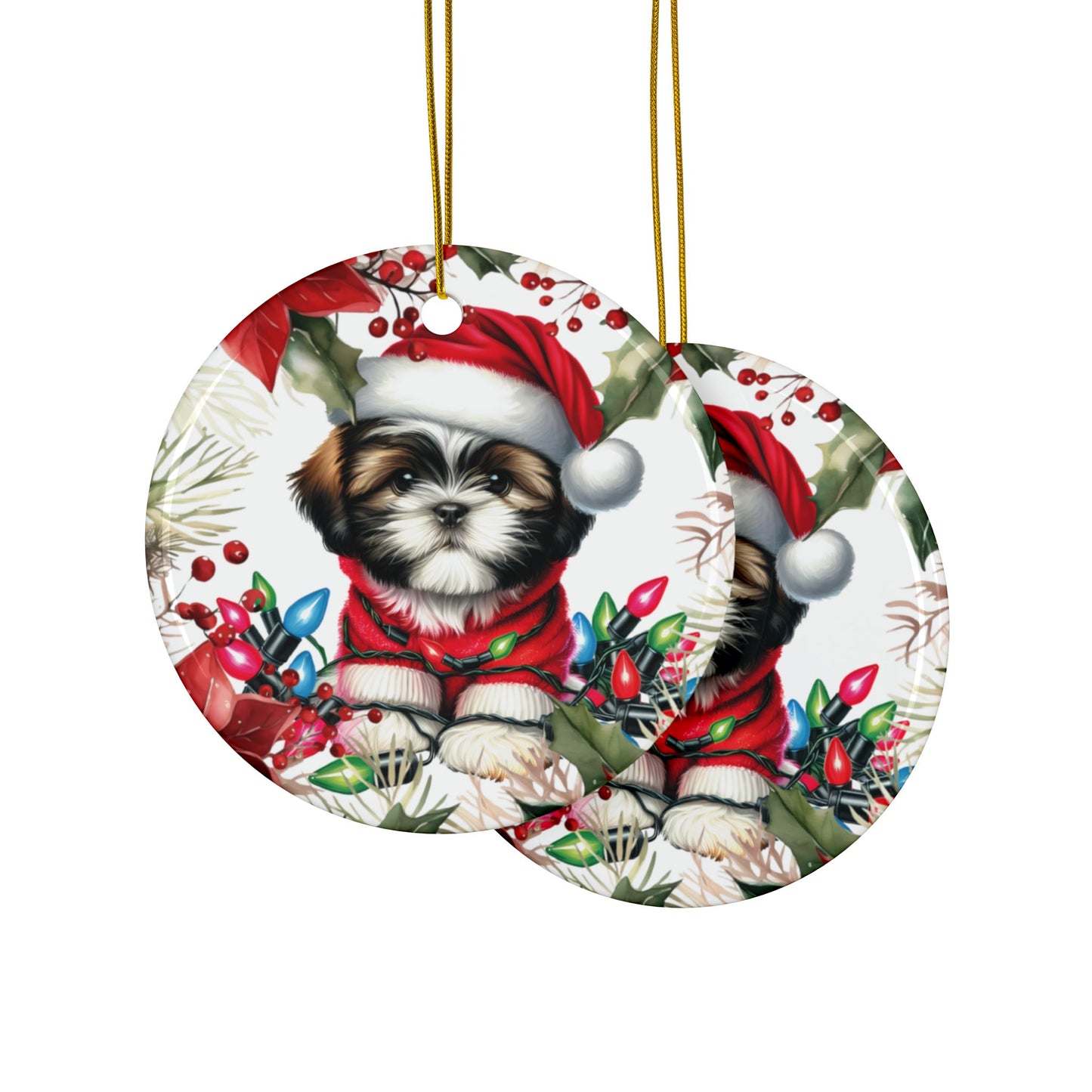 Shih Tzu Holiday Ornament, Christmas Ornament, Round Ornament, Shih Tzu Lover, Shih Tzu Dog, Ceramic Hanging Ornament