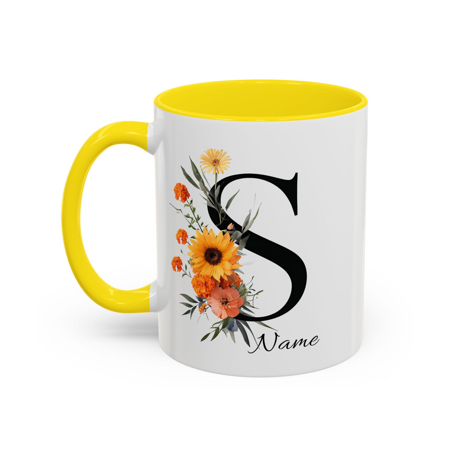 Personalized Floral Monogram - Letter S - Elegant Accent Coffee Mug – Personalized Mothers Day Gift