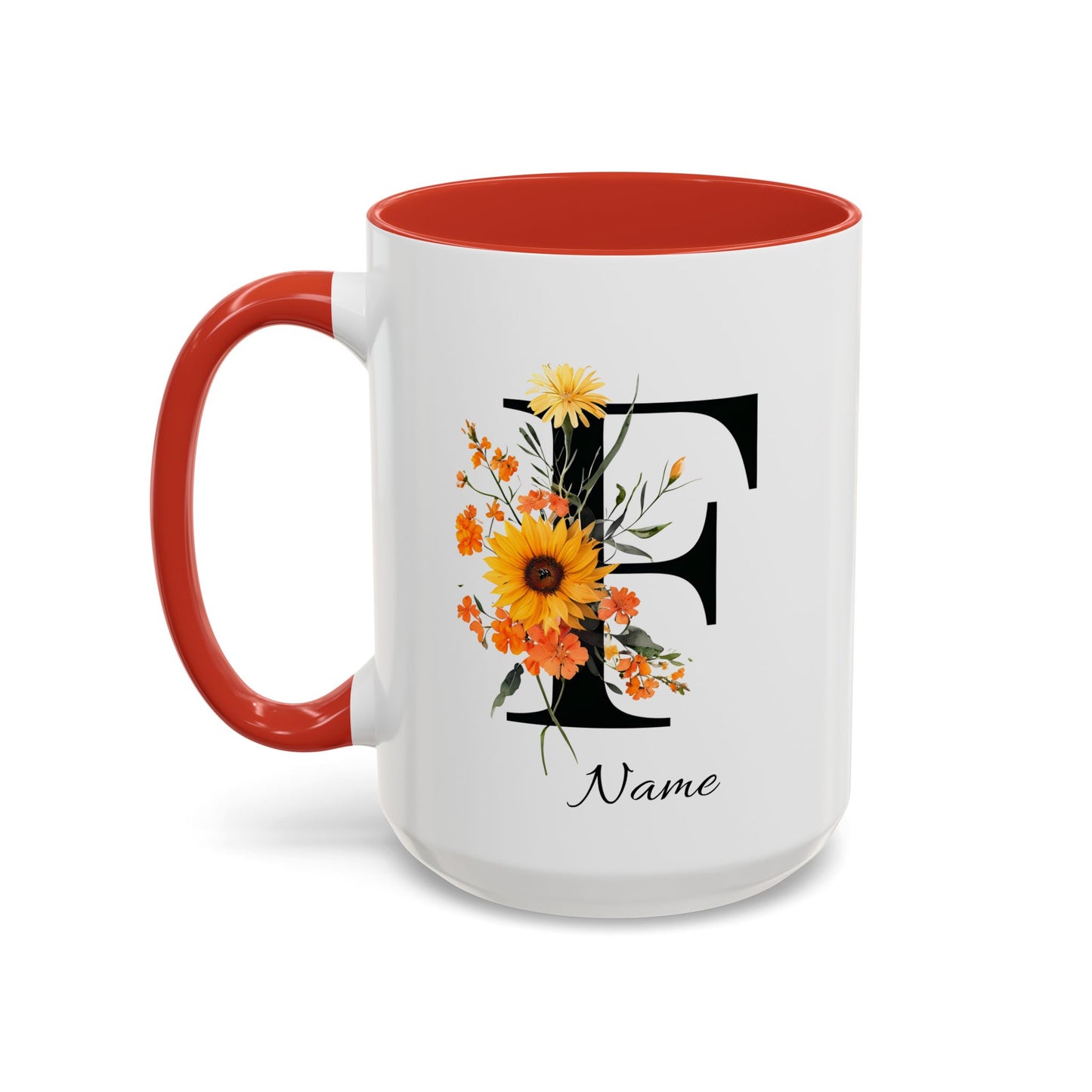 Personalized Floral Monogram Letter F, Custom Initial Mug, Monogrammed Mug, Bridesmaid Mug, Large Coffee Mug