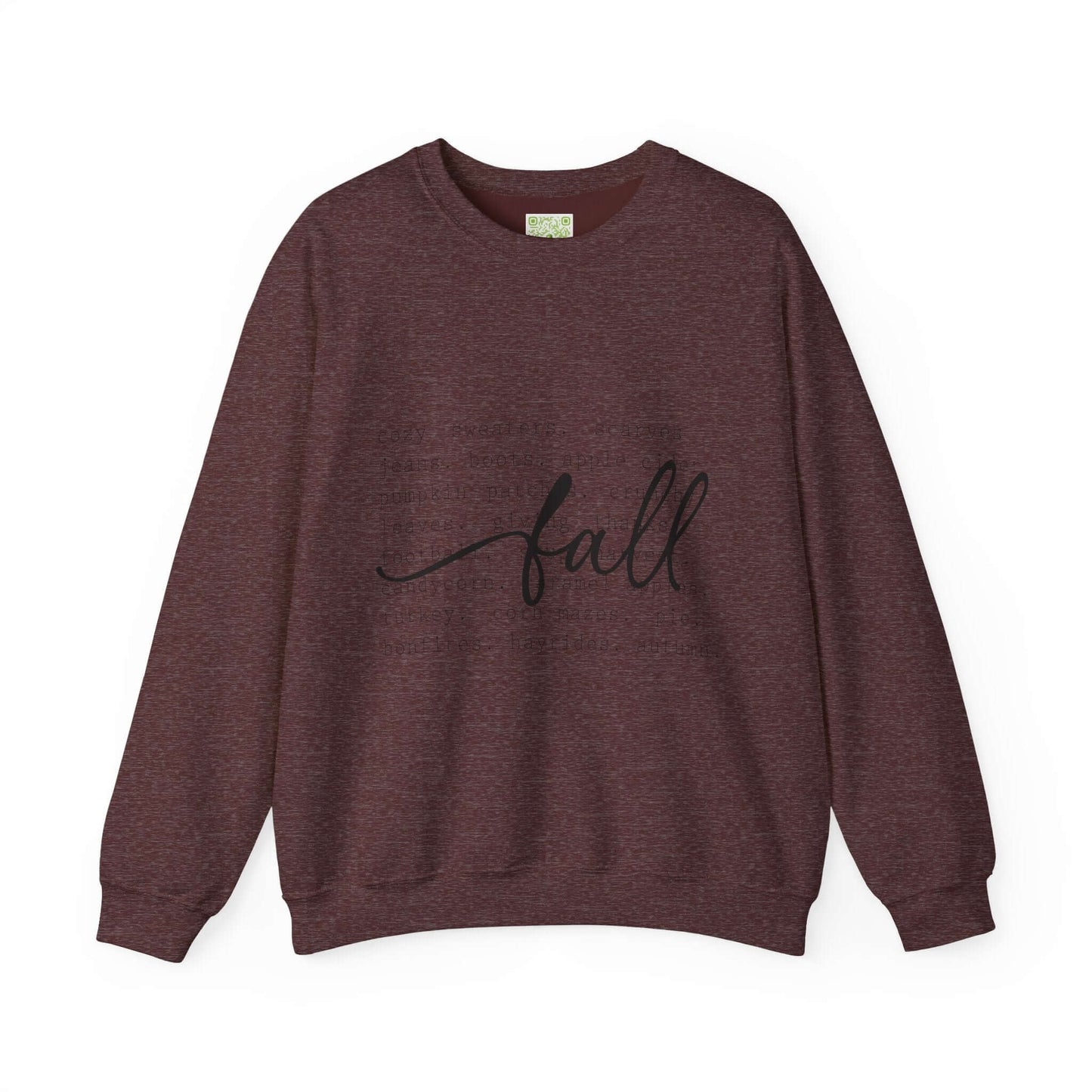 Cozy fall sweatshirt in maroon with elegant 'fall' script design, perfect for autumn weather and seasonal style.