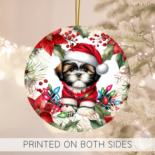 Shih Tzu Holiday Ornament, Christmas Ornament, Round Ornament, Shih Tzu Lover, Shih Tzu Dog, Ceramic Hanging Ornament