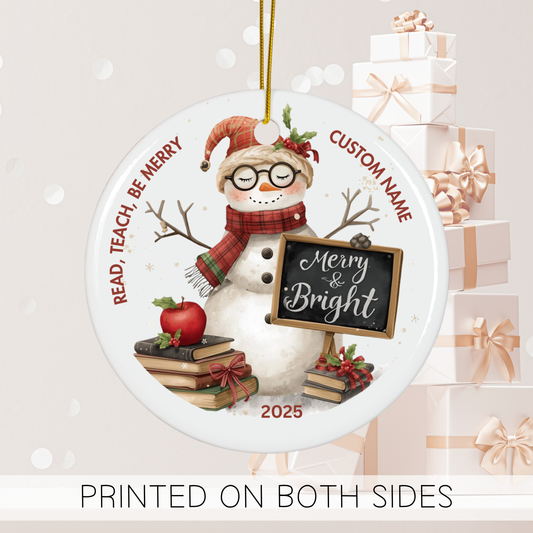 Teacher Christmas Ornament, Snowman Merry & Bright Custom Gift, Teacher Appreciation, Student Teacher Thank You, Ornament Exchange