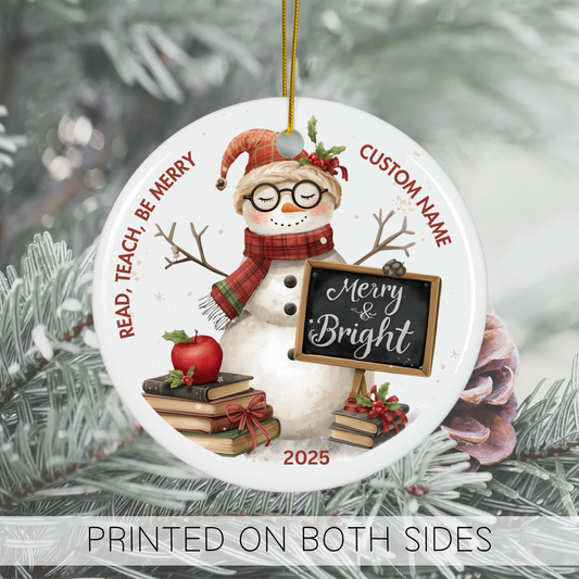 Teacher Christmas Ornament, Snowman Merry & Bright Custom Gift, Teacher Appreciation, Student Teacher Thank You, Ornament Exchange