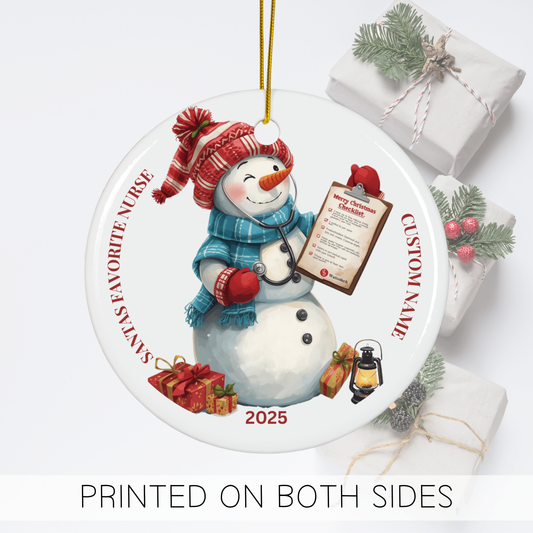 Nurse Snowman Ornament 2025, Personalized Nurse Christmas Ornament, RN Gift, Nursing Graduation, Retirement Keepsake