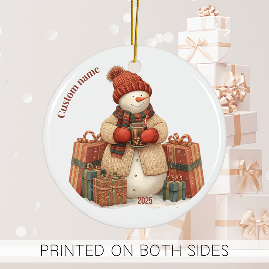 Snowman Ornament 2025, Cute Ceramic Christmas Tree Decoration, Winter Wonderland Gift Exchange, Cozy Holiday Keepsake