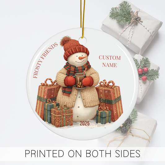 Frosty Friends Snowman Ornament, Cute 2025 Keepsake Ceramic Ornament, Winter Wonderland Christmas Tree Decoration Gift