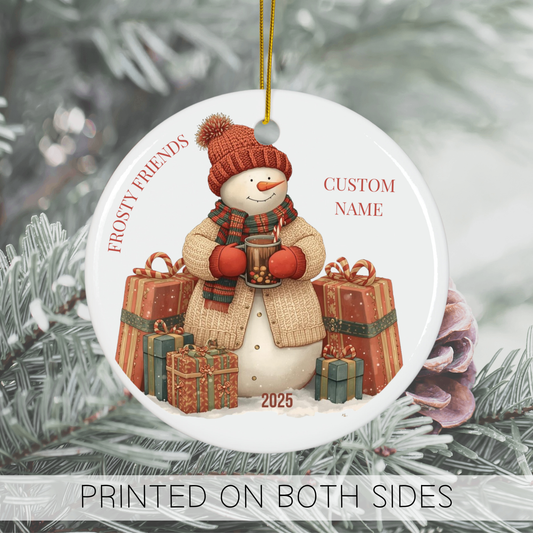Frosty Friends Snowman Ornament, Cute 2025 Keepsake Ceramic Ornament, Winter Wonderland Christmas Tree Decoration Gift