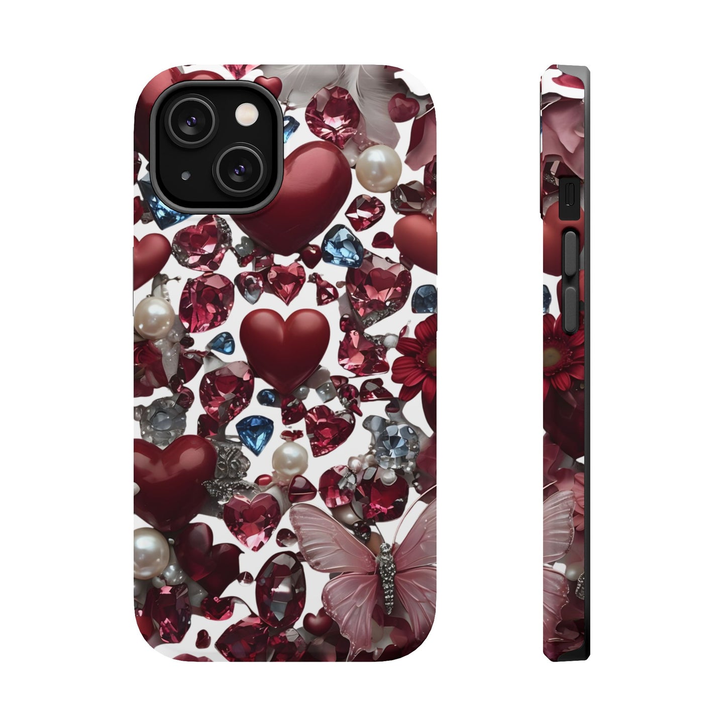 Romantic Floral Hearts Magnetic Tough iPhone Case -  Durable Phone Case for Gifts, Valentine's Day, Birthday, Anniversary, Cute Accessories