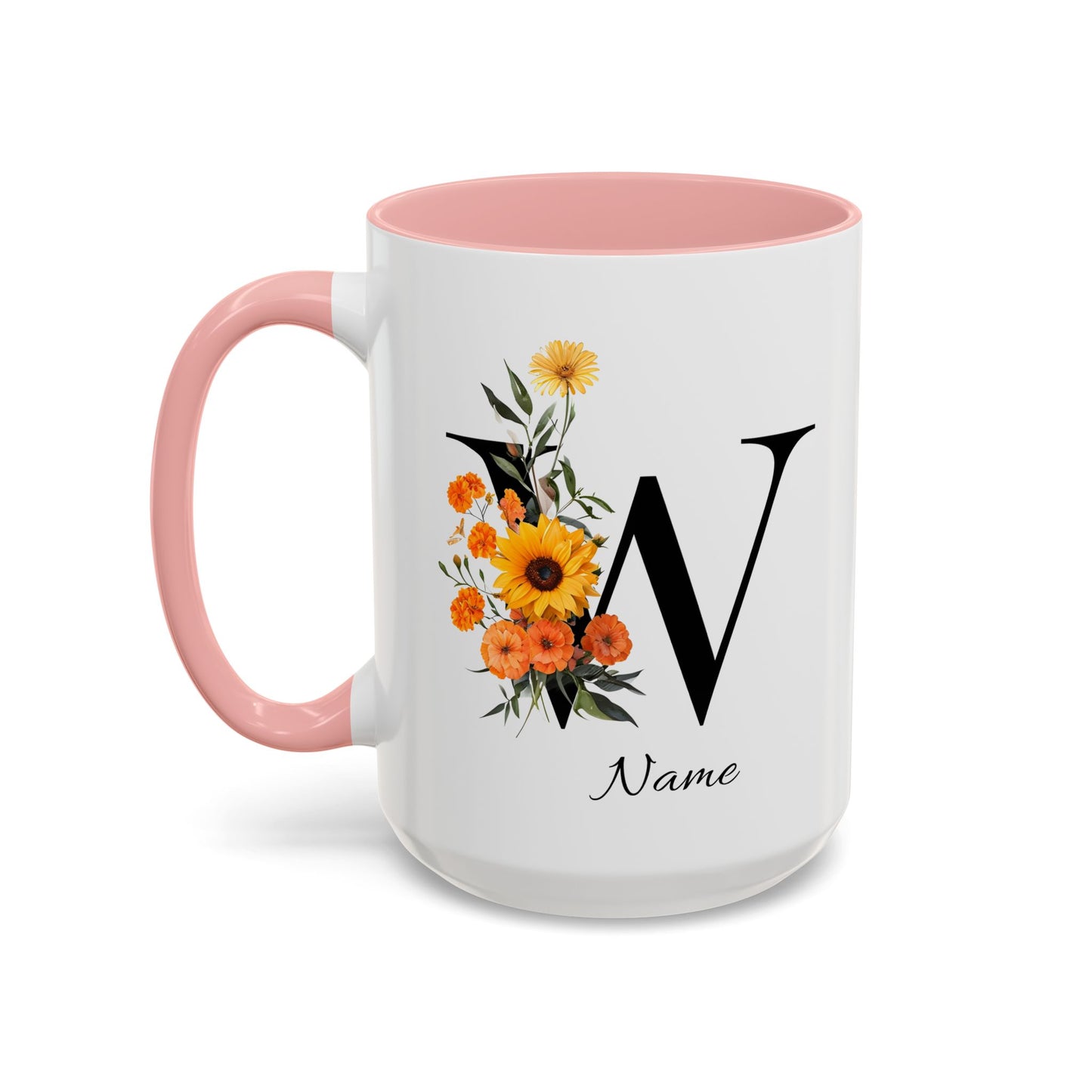 Personalized Floral Monogram - Letter W - Elegant Accent Coffee Mug – Personalized Mothers Day Gift