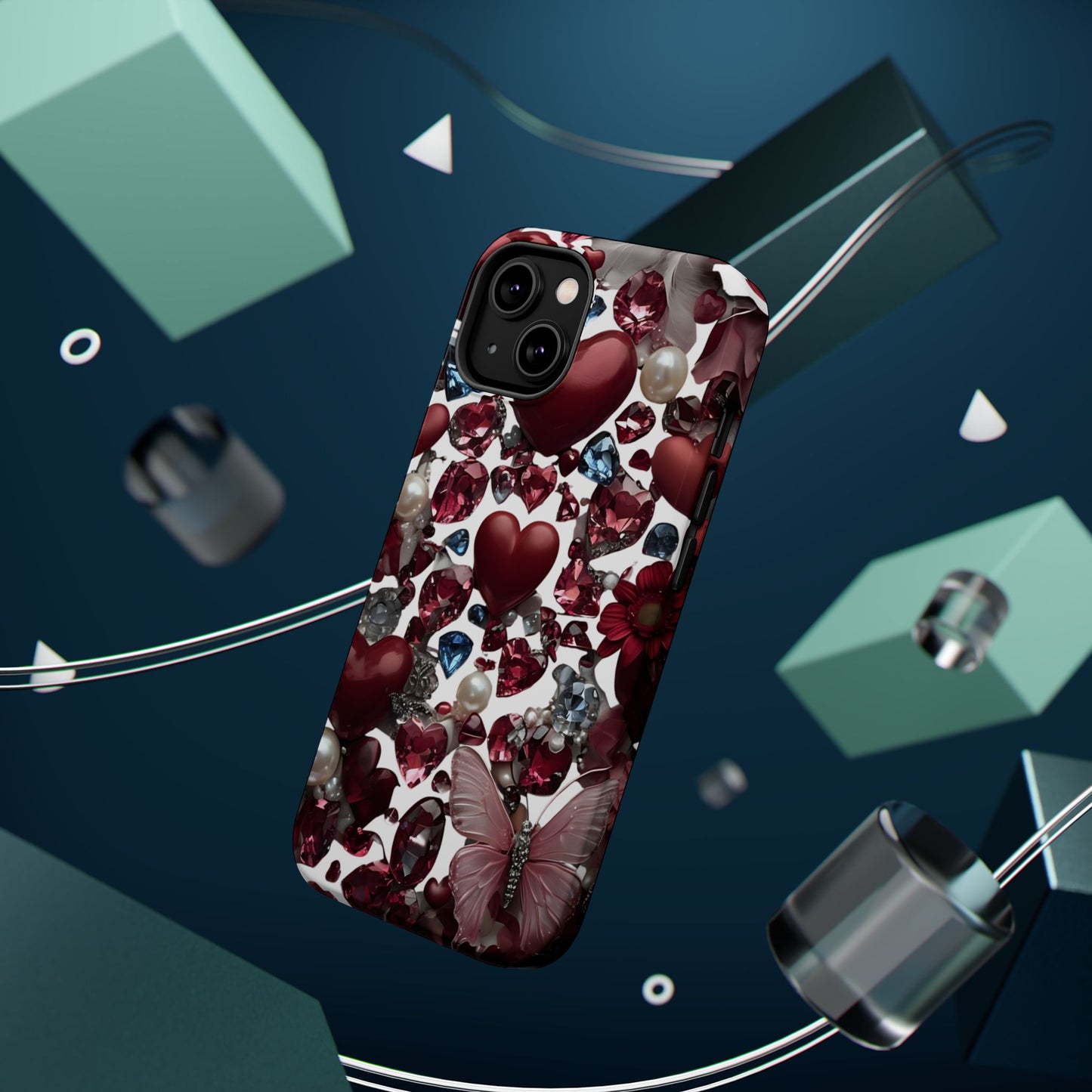 Romantic Floral Hearts Magnetic Tough iPhone Case -  Durable Phone Case for Gifts, Valentine's Day, Birthday, Anniversary, Cute Accessories