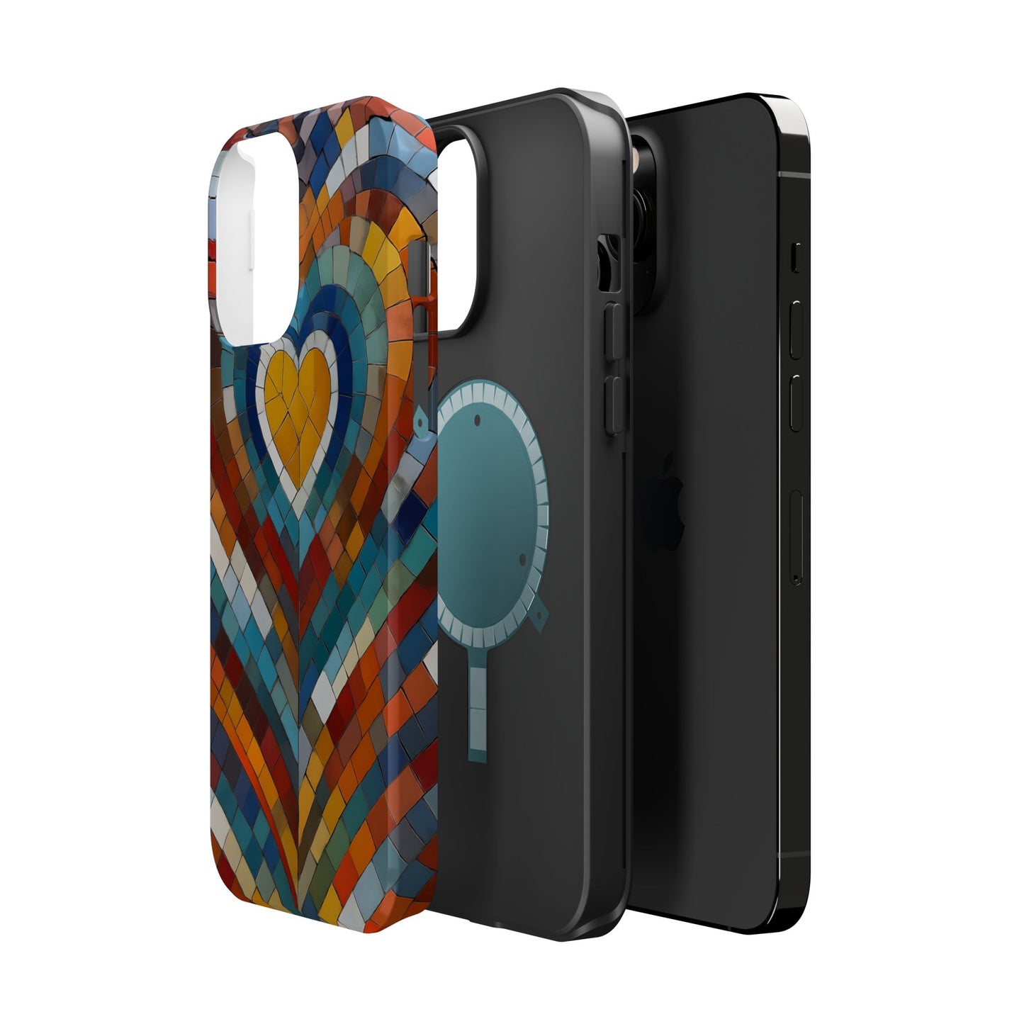 Magnetic Heart Mosaic iPhone Case, Faux Stained Glass, Trendy Phone Cover, Artistic Phone Case, Wireless Charging