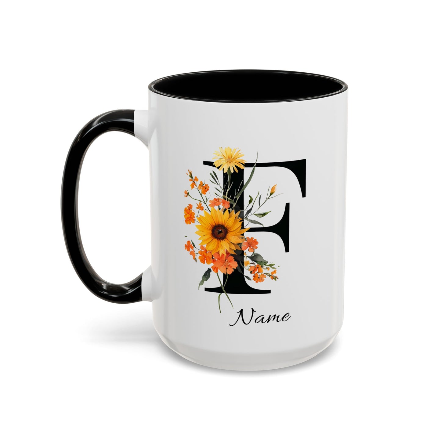 Personalized Floral Monogram Letter F, Custom Initial Mug, Monogrammed Mug, Bridesmaid Mug, Large Coffee Mug