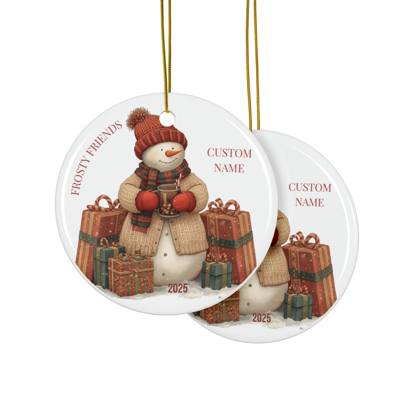 Frosty Friends Snowman Ornament, Cute 2025 Keepsake Ceramic Ornament, Winter Wonderland Christmas Tree Decoration Gift