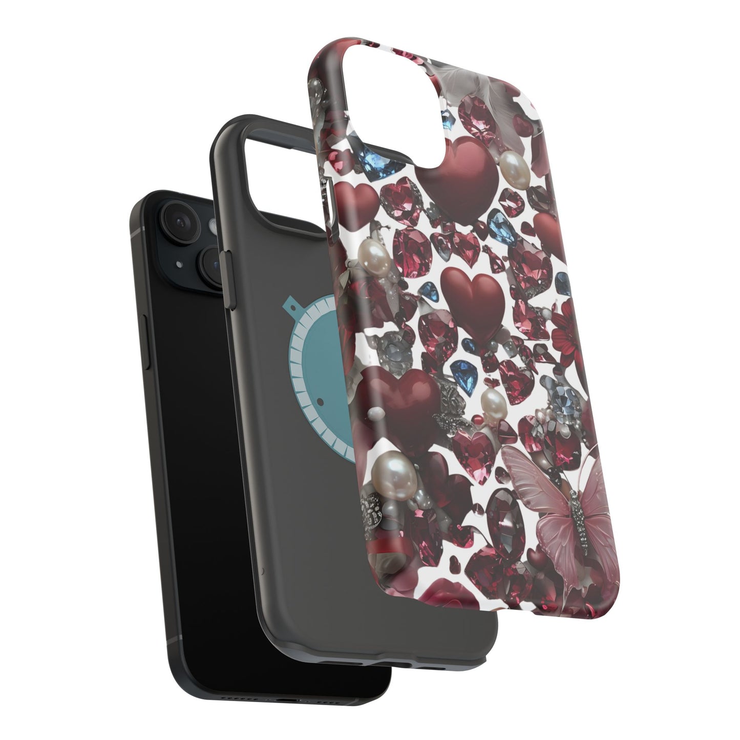 Romantic Floral Hearts Magnetic Tough iPhone Case -  Durable Phone Case for Gifts, Valentine's Day, Birthday, Anniversary, Cute Accessories
