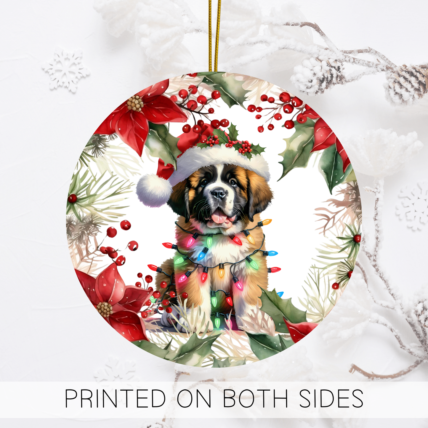 St Bernard Holiday Ornaments, Saint Bernard Dog Ornament, Cute Ceramic Round Ornament, Christmas Tree Decor