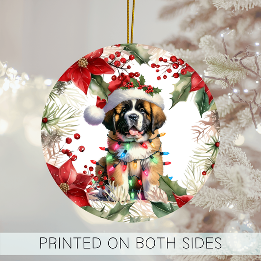 St Bernard Holiday Ornaments, Saint Bernard Dog Ornament, Cute Ceramic Round Ornament, Christmas Tree Decor
