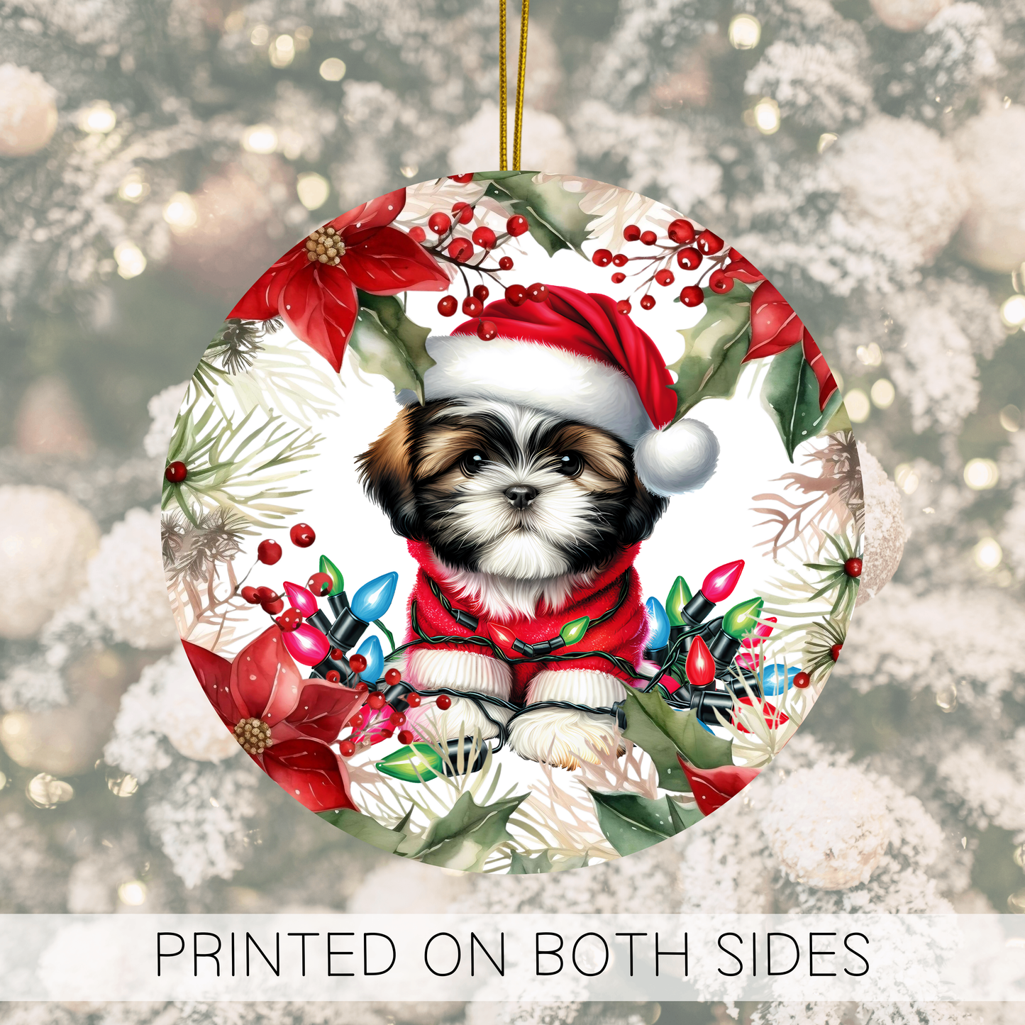 Shih Tzu Holiday Ornament, Christmas Ornament, Round Ornament, Shih Tzu Lover, Shih Tzu Dog, Ceramic Hanging Ornament