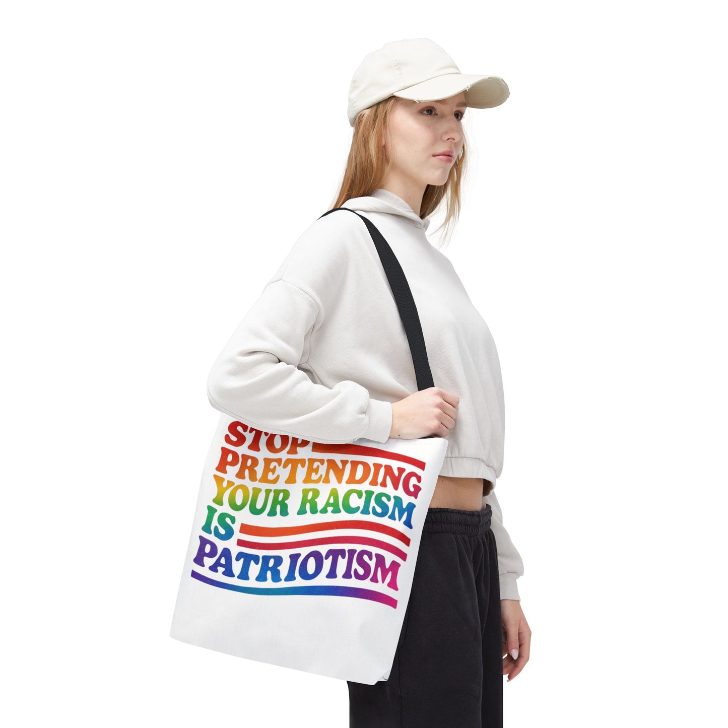 Pride Tote Bag, Stop Pretending Your Racism is Patriotism Tote, Pride Month Tote, Gay Tote, Equal Rights Tote, LGBTQ+ Support