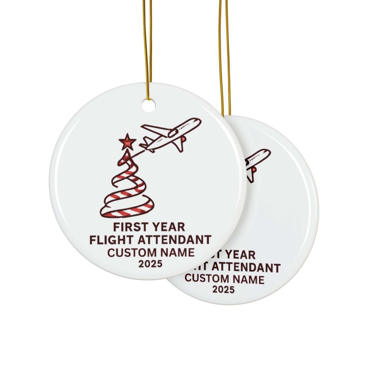  Custom flight attendant holiday ornament for first year celebrating aviation journey, includes personalized name.