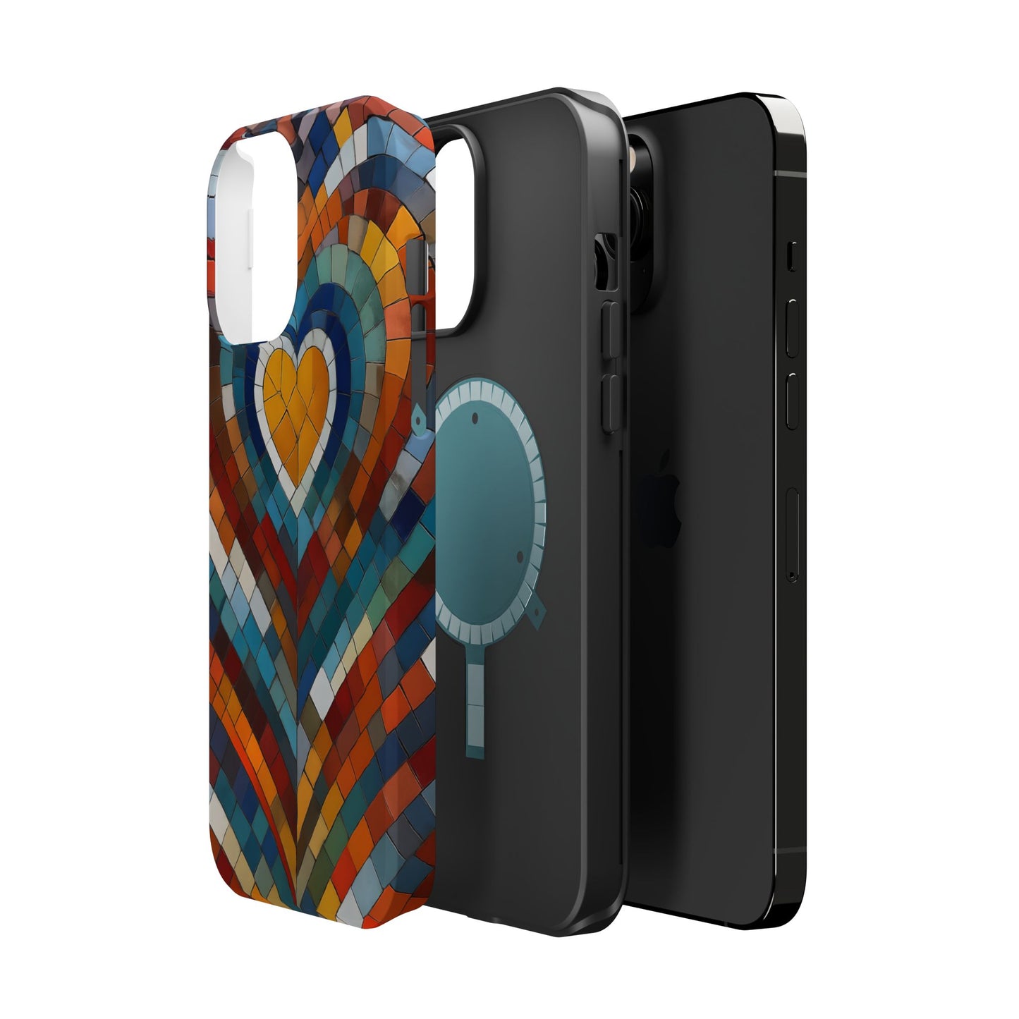 Magnetic Heart Mosaic iPhone Case, Faux Stained Glass, Trendy Phone Cover, Artistic Phone Case, Wireless Charging