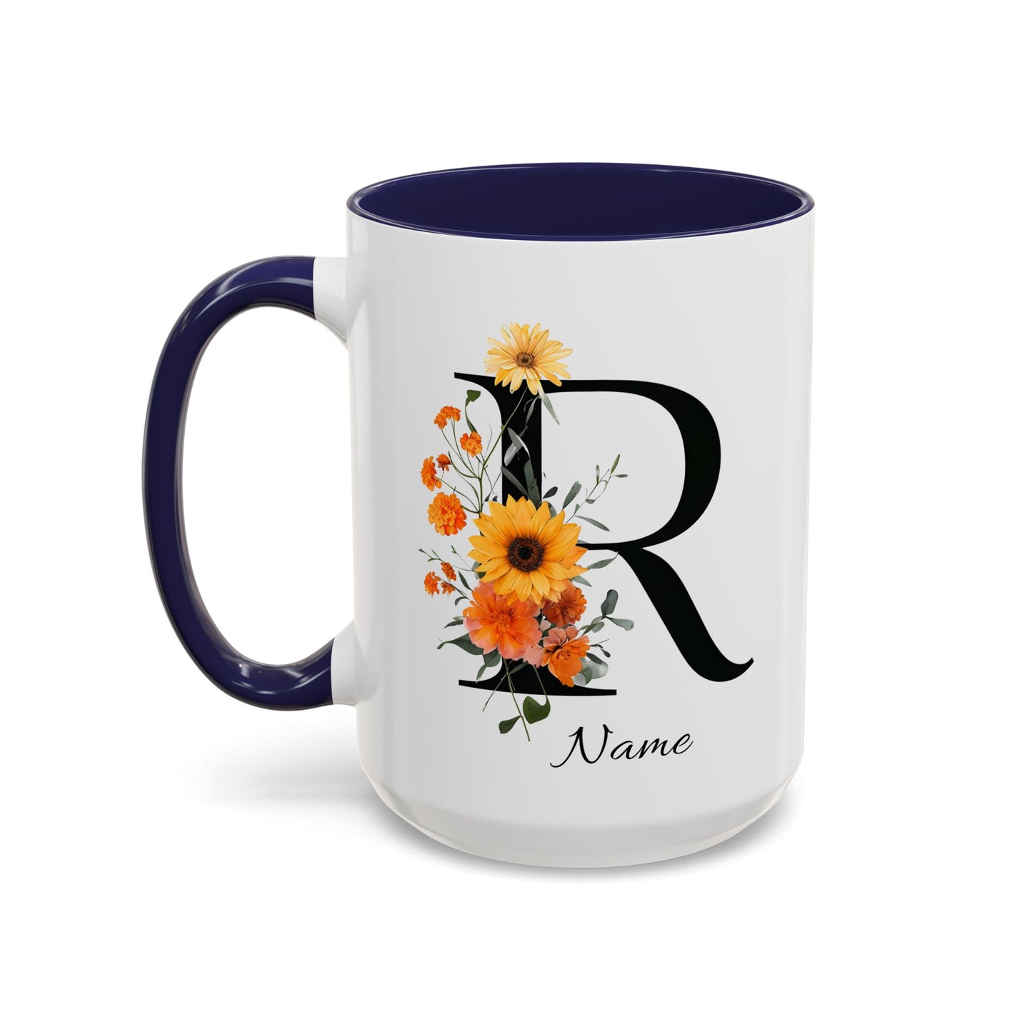 Personalized Floral Monogram - Letter R - Elegant Accent Coffee Mug – Personalized Mothers Day Gift