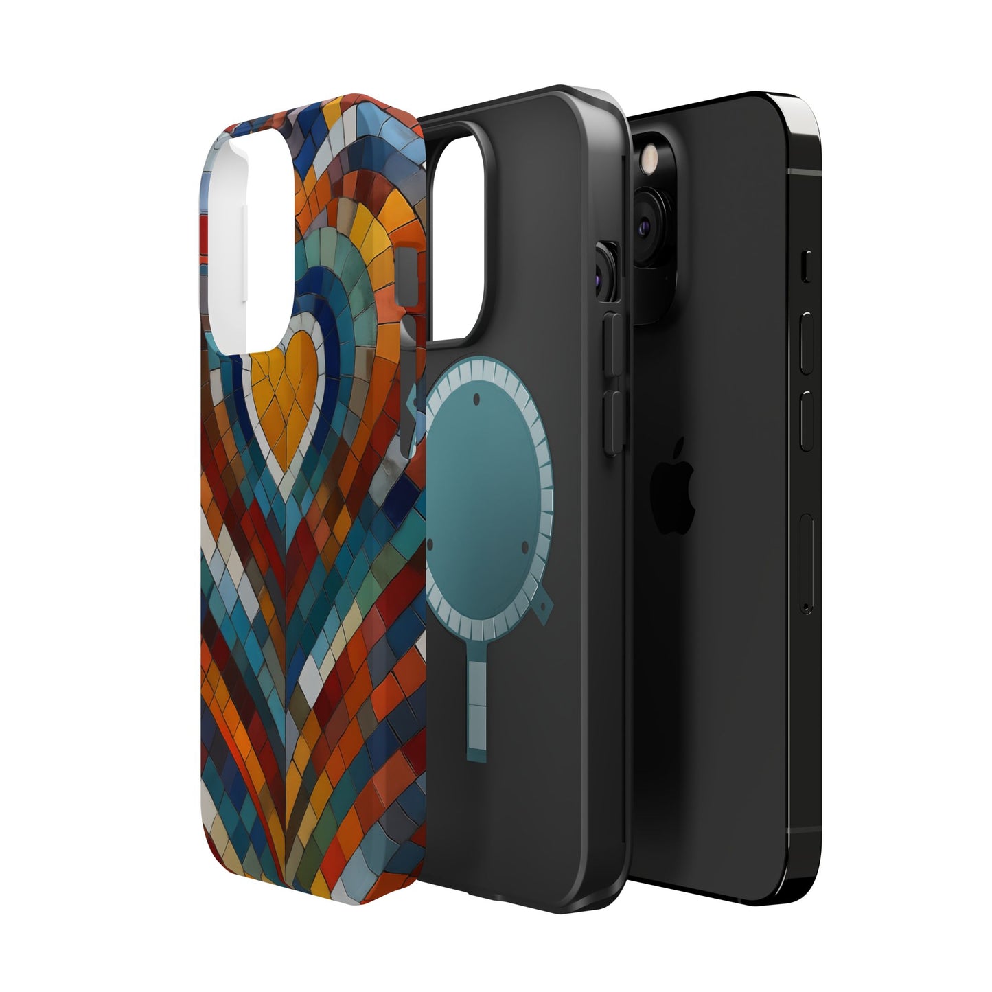 Magnetic Heart Mosaic iPhone Case, Faux Stained Glass, Trendy Phone Cover, Artistic Phone Case, Wireless Charging