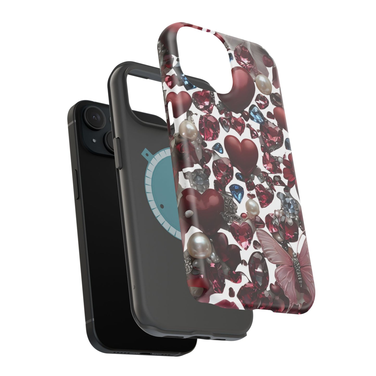 Romantic Floral Hearts Magnetic Tough iPhone Case -  Durable Phone Case for Gifts, Valentine's Day, Birthday, Anniversary, Cute Accessories