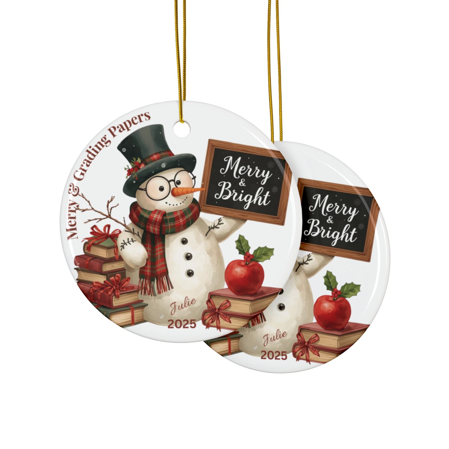 Merry & Grading Papers Ornament, Holiday Teacher Gift, Xmas Gift, Customized Name, Best Teacher Ever, Santas Favorite