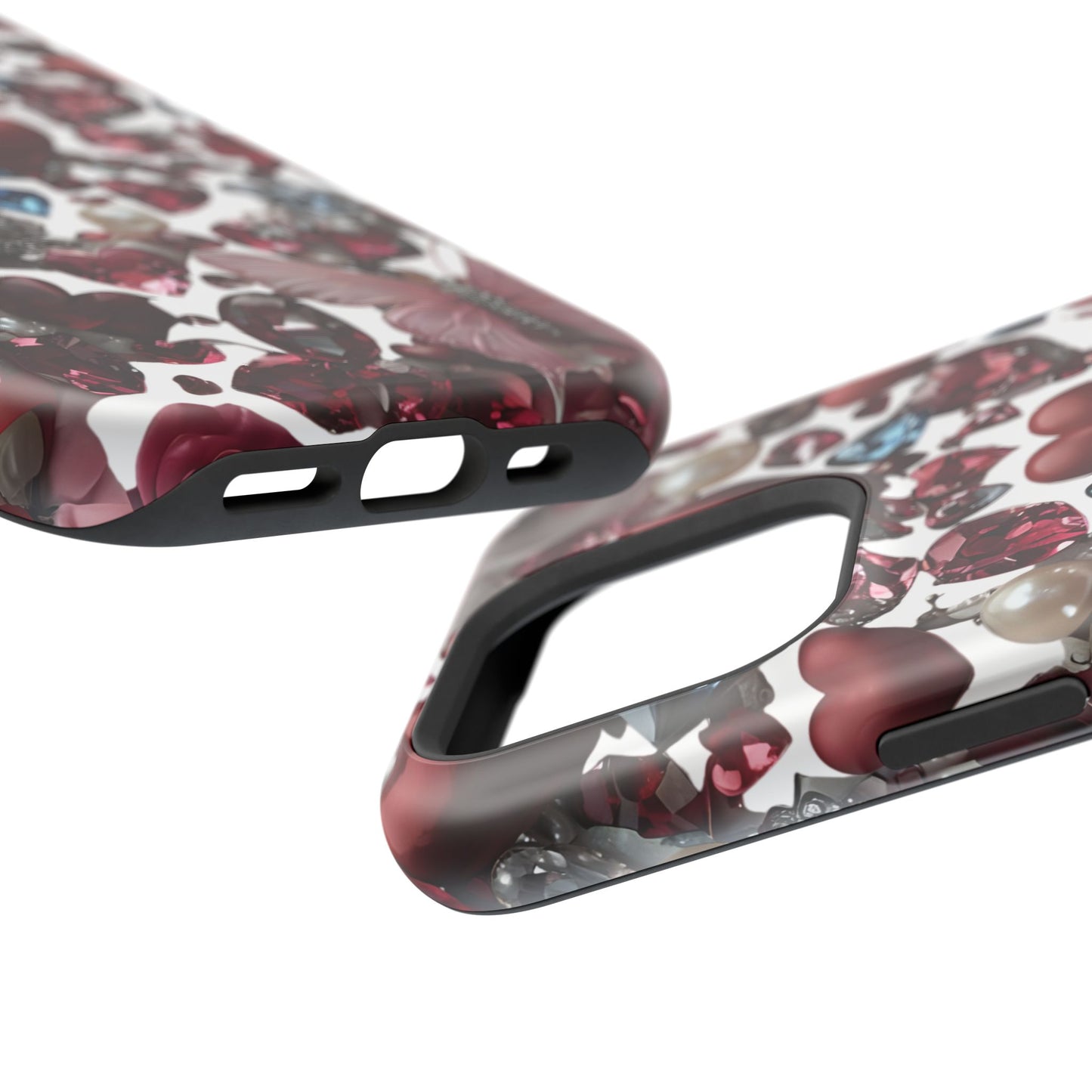 Romantic Floral Hearts Magnetic Tough iPhone Case -  Durable Phone Case for Gifts, Valentine's Day, Birthday, Anniversary, Cute Accessories