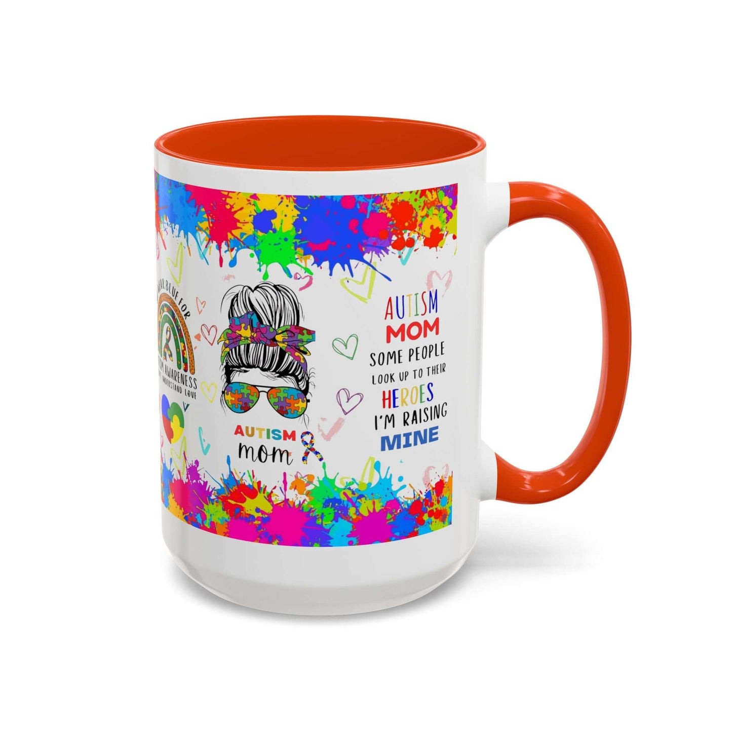 Colorful Autism Mom Mug featuring vibrant neurodiversity designs and heartfelt quotes about raising autistic children.
