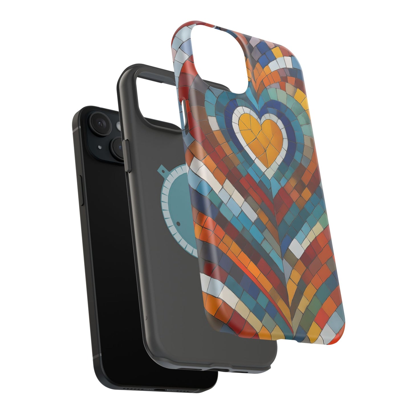 Magnetic Heart Mosaic iPhone Case, Faux Stained Glass, Trendy Phone Cover, Artistic Phone Case, Wireless Charging