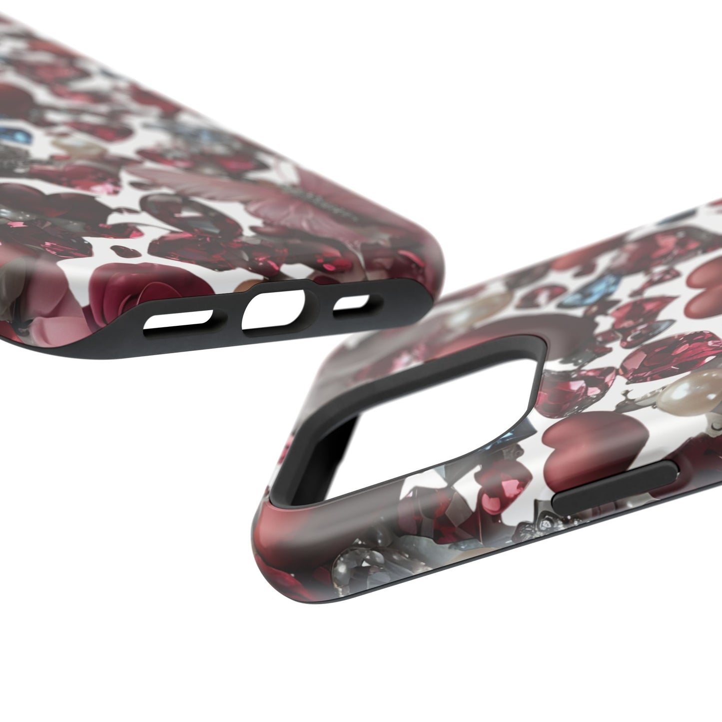 Romantic Floral Hearts Magnetic Tough iPhone Case -  Durable Phone Case for Gifts, Valentine's Day, Birthday, Anniversary, Cute Accessories
