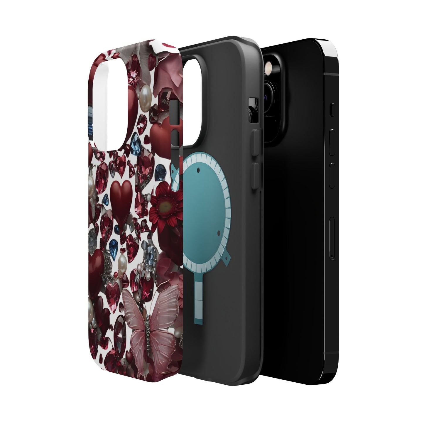 Romantic Floral Hearts Magnetic Tough iPhone Case -  Durable Phone Case for Gifts, Valentine's Day, Birthday, Anniversary, Cute Accessories