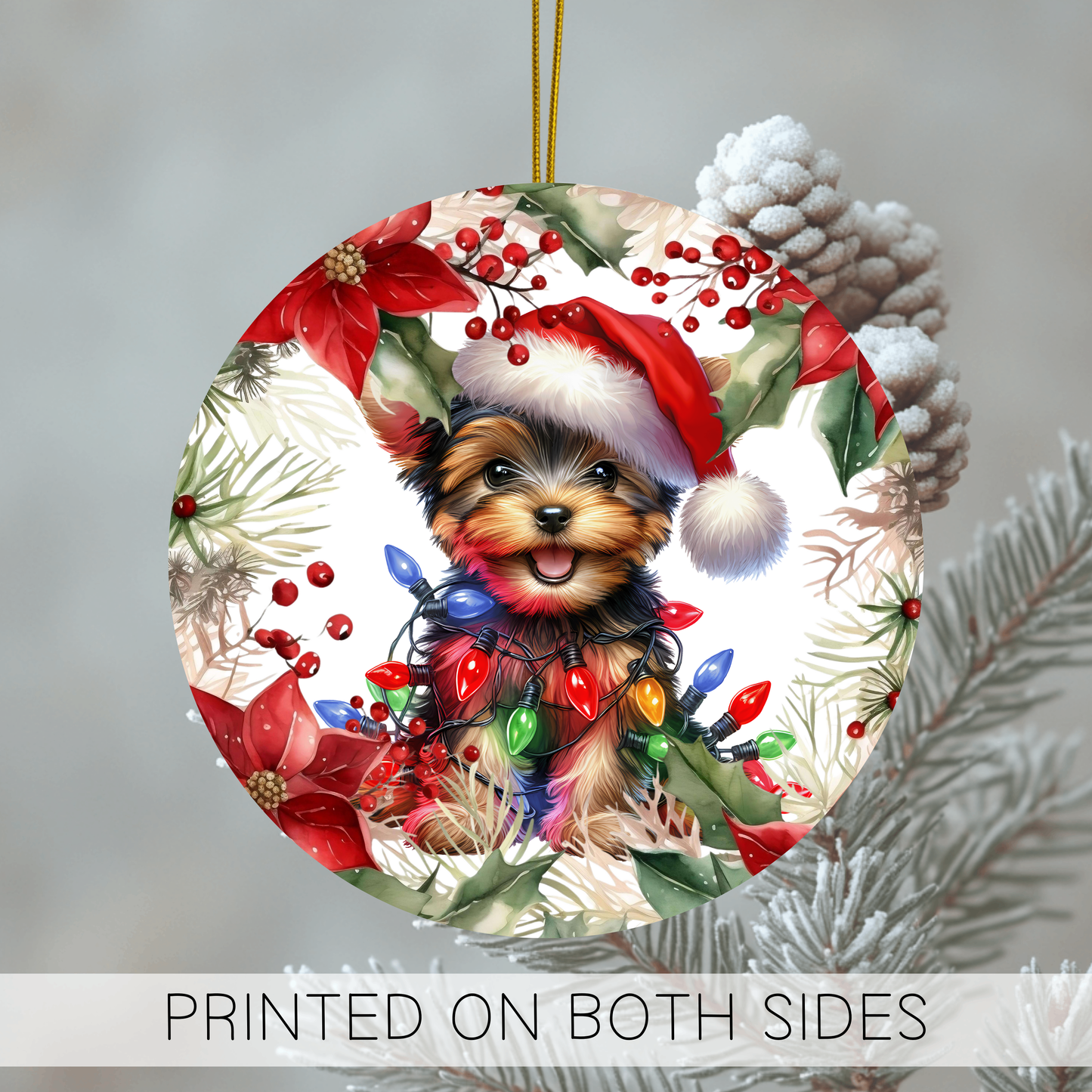 Yorkshire Terrier Holiday Ornament, New Puppy Gift, Dog Ornament, Round Ornament, Ceramic Ornament, Christmas