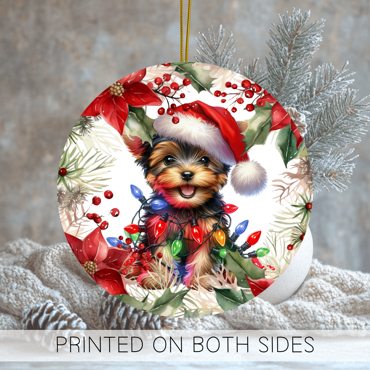 Yorkshire Terrier Holiday Ornament, New Puppy Gift, Dog Ornament, Round Ornament, Ceramic Ornament, Christmas
