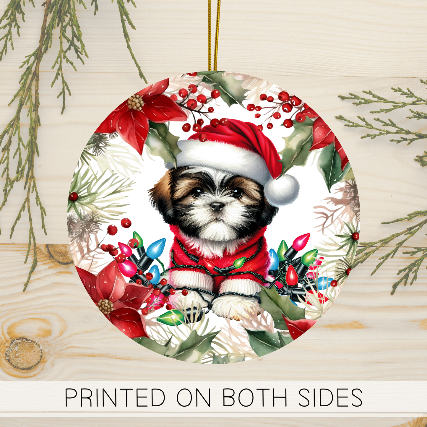 Shih Tzu Holiday Ornament, Christmas Ornament, Round Ornament, Shih Tzu Lover, Shih Tzu Dog, Ceramic Hanging Ornament