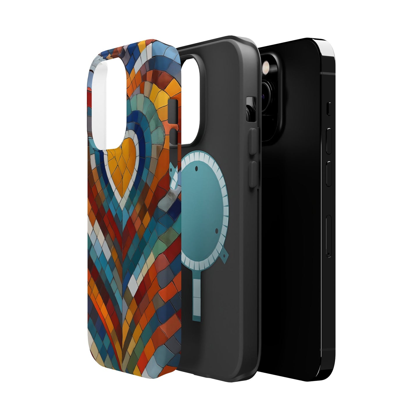 Magnetic Heart Mosaic iPhone Case, Faux Stained Glass, Trendy Phone Cover, Artistic Phone Case, Wireless Charging