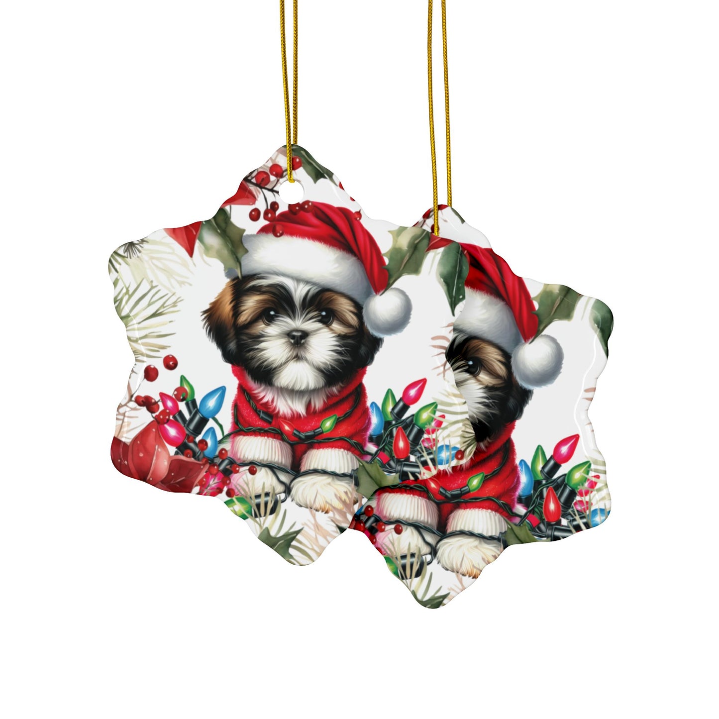 Shih Tzu Holiday Ornament, Christmas Ornament, Round Ornament, Shih Tzu Lover, Shih Tzu Dog, Ceramic Hanging Ornament