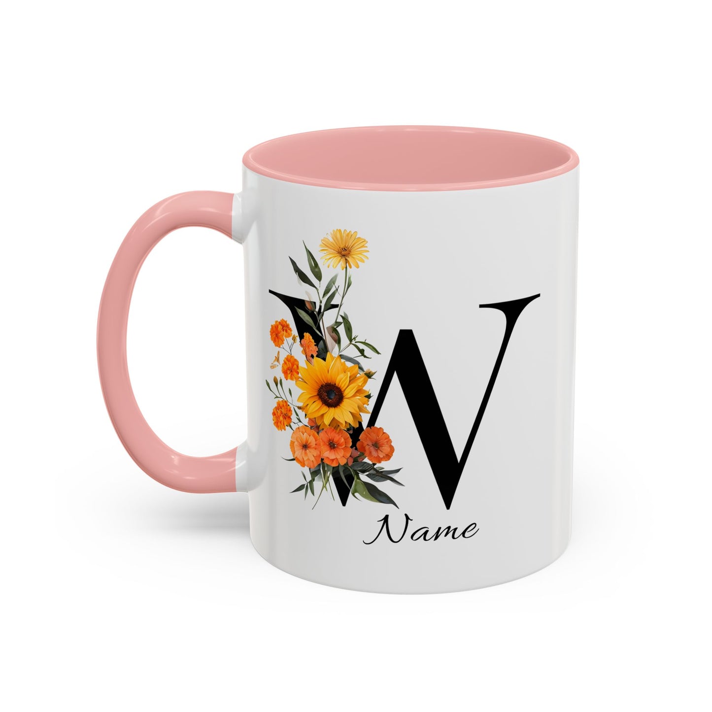 Personalized Floral Monogram - Letter W - Elegant Accent Coffee Mug – Personalized Mothers Day Gift