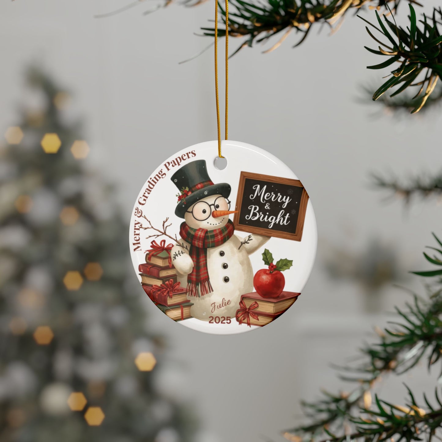Merry & Grading Papers Ornament, Holiday Teacher Gift, Xmas Gift, Customized Name, Best Teacher Ever, Santas Favorite