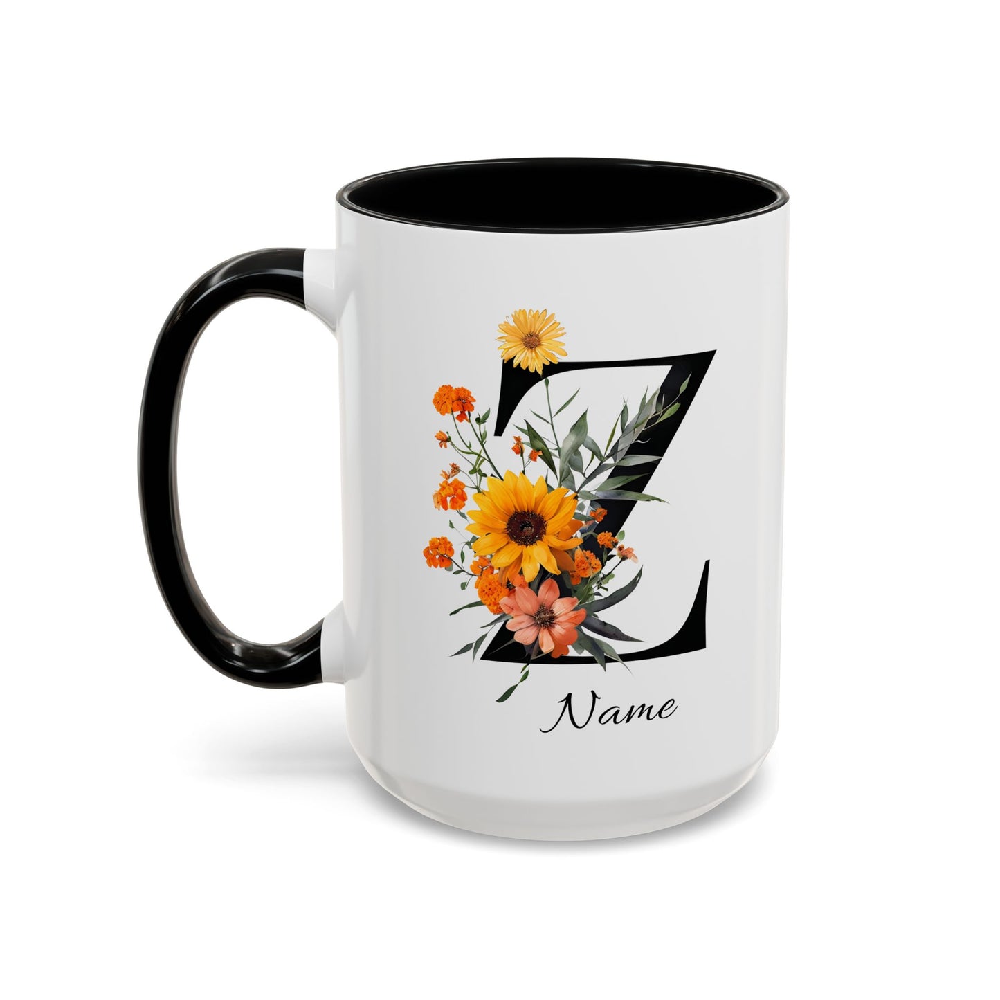 Personalized Floral Monogram - Letter Z - Elegant Accent Coffee Mug – Personalized Mothers Day Gift